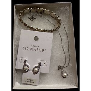 Set of Cubic Zirconia Earrings, Necklace, and Bracelet by Galina Signature